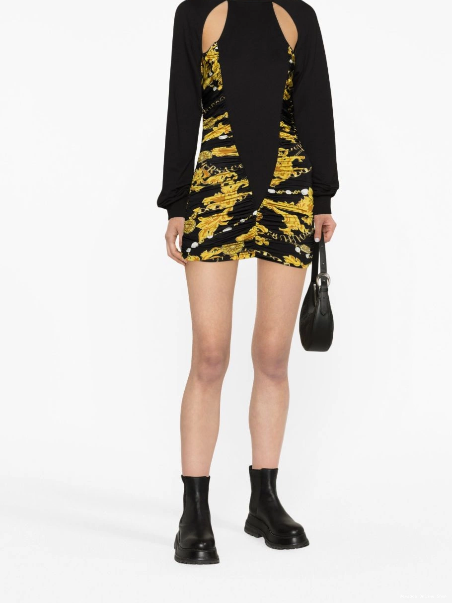Affordable Jeans ruched Versace minidress logo-print cut-out Couture Women 0822